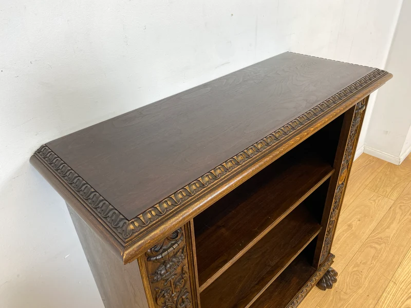 Besonderes antikes Regal handverziert mit Berliner Wappen, preußischen Adler und mächtigen Löwenfüßen I Vollholz Holzregal Bücherregal Bücherschrank Gründerzeit Kaiser Bär Historismus Vintage I