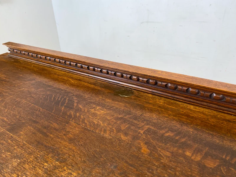 Vornehme handverzierte antike Anrichte aus Eiche mit Schubladen und edlem Messingbeschlag I Schrank Kommode Wickelkommode Küchenschrank Bauernschrank Sideboard Jugendstil Vintage I