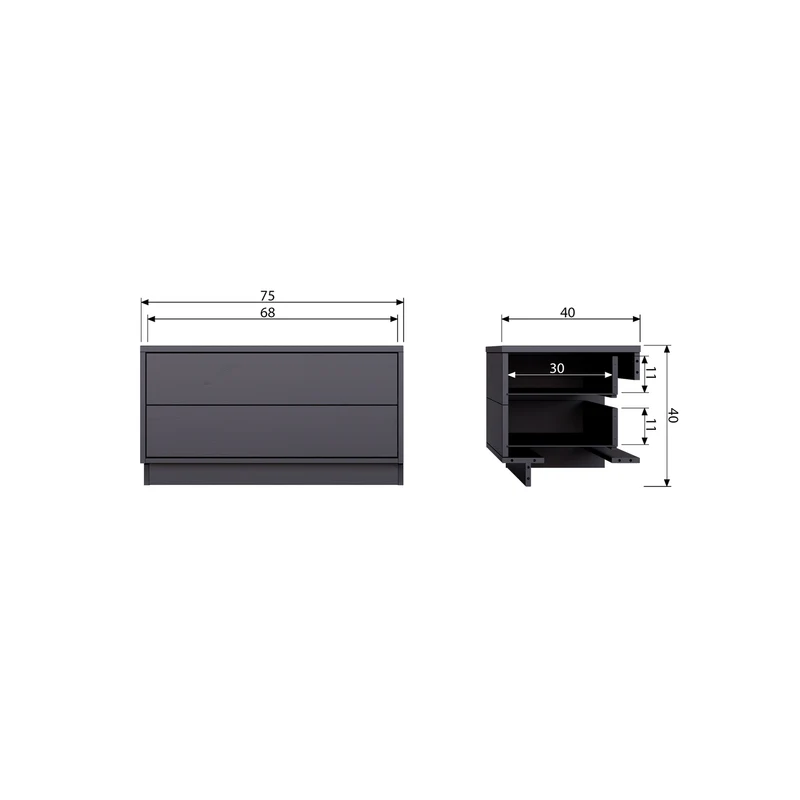 Finca tv möbel 75 cm holz tiefschwarz