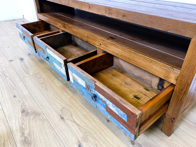 Boatwood by WMK I Besonders schönes 180 cm langes TV Lowboard aus altem Bootsholz I nachhaltiges & handgefertigtes Unikat I Teakholz massiv I Kommode Bank Board Anrichte Bootsmöbel Rostock Bremen Sylt