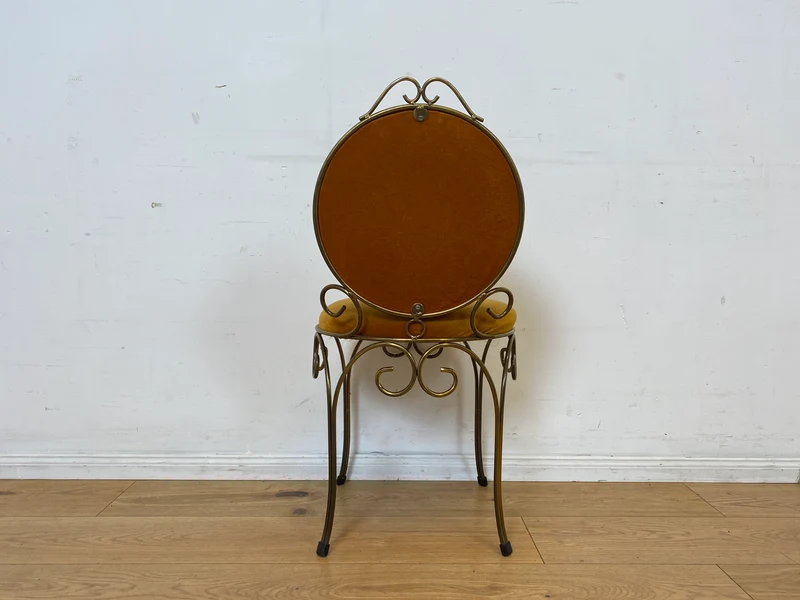 Sehr eleganter und gut erhaltener goldener 60er Jahre Stuhl aus Metall mit Samtbezug I Salonstuhl Metallstuhl Esszimmerstuhl Schreibtischstuhl Küchenstuhl Vintage I