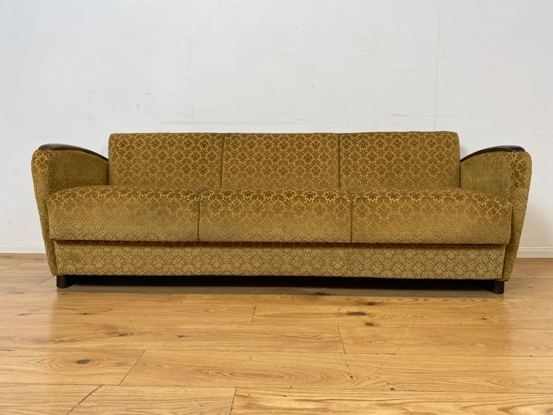 Wunderschönes & sehr gut erhaltenes 1930er Jahre Art Deco Sofa mit Schlaffunktion & goldenem Brokat Bezug I Couch Schlafcouch Schlafsofa Klappcouch Daybed Antik Vintage I (Kopie)
