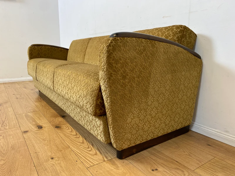 Wunderschönes & sehr gut erhaltenes 1930er Jahre Art Deco Sofa mit Schlaffunktion & goldenem Brokat Bezug I Couch Schlafcouch Schlafsofa Klappcouch Daybed Antik Vintage I (Kopie)