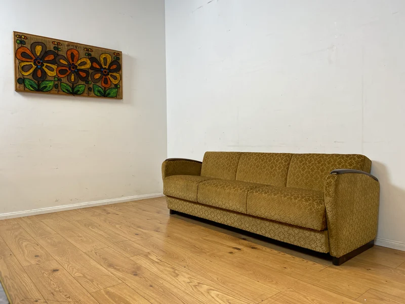 Wunderschönes & sehr gut erhaltenes 1930er Jahre Art Deco Sofa mit Schlaffunktion & goldenem Brokat Bezug I Couch Schlafcouch Schlafsofa Klappcouch Daybed Antik Vintage I (Kopie)