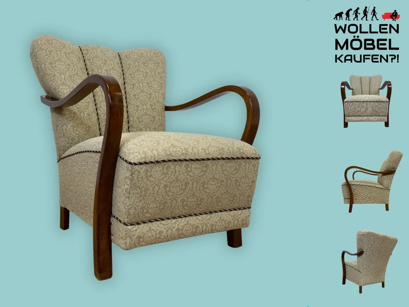 Stilvoller & sehr gut erhaltener 30er Jahre Art Deco Sessel mit hellem floralem Bezug & gemütlichem Federkern I Salonsessel Lesesessel Armchair Stuhl Vintage Antik I