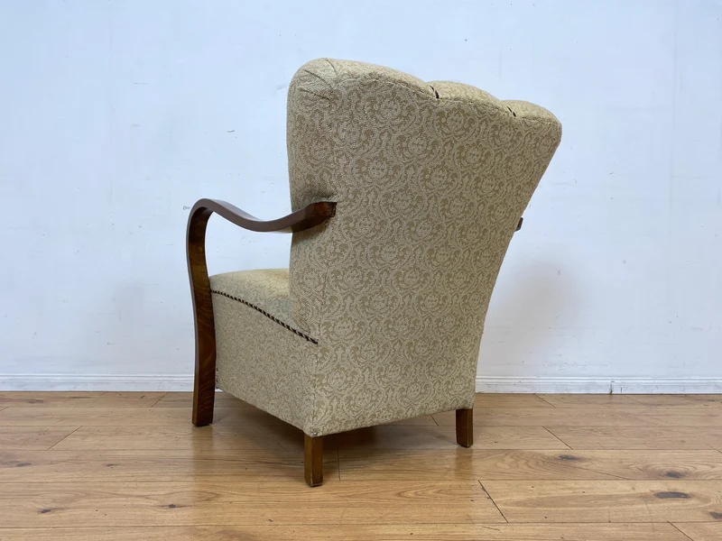 Stilvoller & sehr gut erhaltener 30er Jahre Art Deco Sessel mit hellem floralem Bezug & gemütlichem Federkern I Salonsessel Lesesessel Armchair Stuhl Vintage Antik I