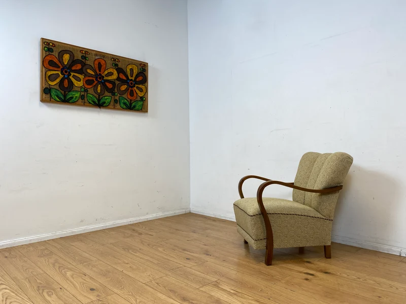 Stilvoller & sehr gut erhaltener 30er Jahre Art Deco Sessel mit hellem floralem Bezug & gemütlichem Federkern I Salonsessel Lesesessel Armchair Stuhl Vintage Antik I