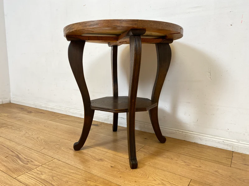 Sehr schöner runder handverzierter antiker Beistelltischtisch mit Marmor Platte und Ablage I Tisch Beistelltisch Rauchertisch Couchtisch Marmortisch Jugendstil Barock Vintage I