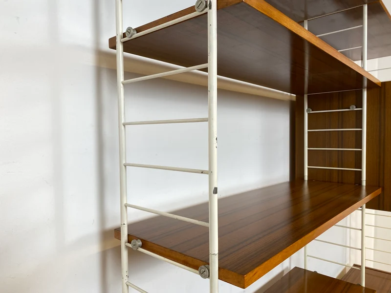 Kultiges modulares DDR Stringregal mit Schreibtisch & Schubladenkommode I String Regal Regalwand Bücherschrank Sekretär Highboard Bücherregal Leitermöbel Sybille Babette Vintage Retro 70er I
