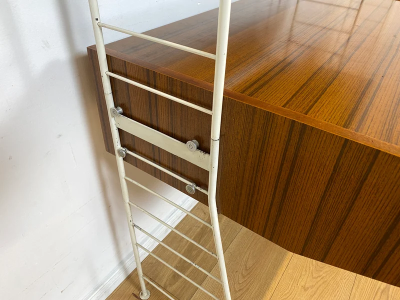 Kultiges modulares DDR Stringregal mit Schreibtisch & Schubladenkommode I String Regal Regalwand Bücherschrank Sekretär Highboard Bücherregal Leitermöbel Sybille Babette Vintage Retro 70er I