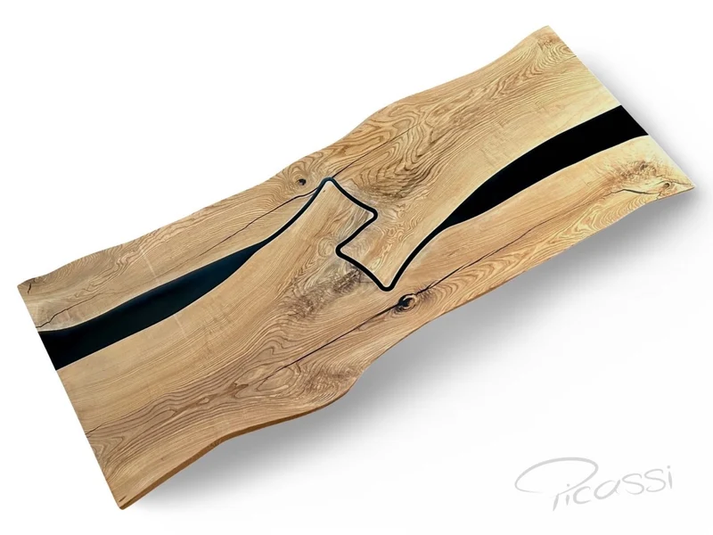 Tischplatte Baumplatte Esche XL 310x115cm "BONE" Zwillingsplatte "UNFINISHED"