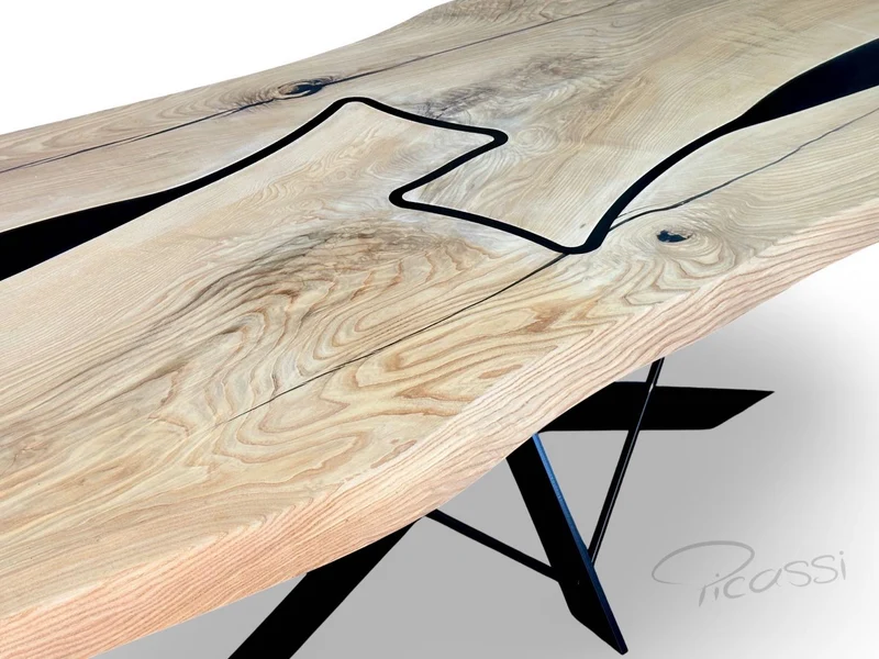 Tischplatte Baumplatte Esche XL 310x115cm "BONE" Zwillingsplatte "UNFINISHED"