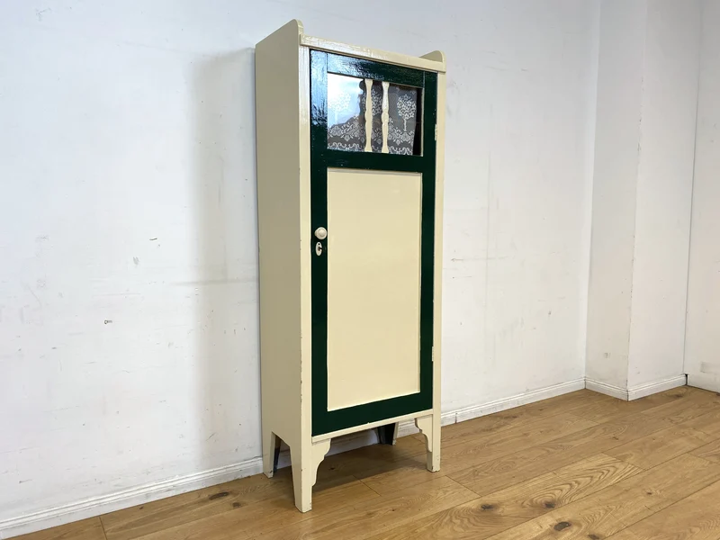 Schöner weißer antiker Hochschrank I Vollholz I Schrank Vitrine Wäscheschrank Highboard Küchenschrank Schuhschrank Flurschrank Bücherschrank Geschirrschrank Jugendstil Vintage I