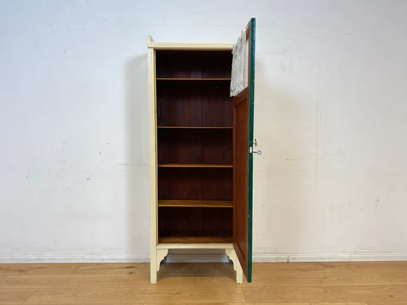 Schöner weißer antiker Hochschrank I Vollholz I Schrank Vitrine Wäscheschrank Highboard Küchenschrank Schuhschrank Flurschrank Bücherschrank Geschirrschrank Jugendstil Vintage I