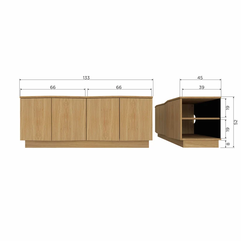 Zuma tv möbel 133 cm eiche transparent