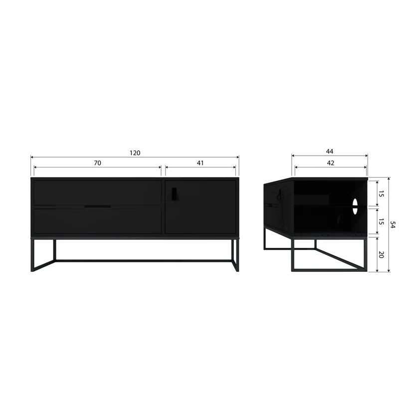 Silas tv möbel 120 cm asche schwarz