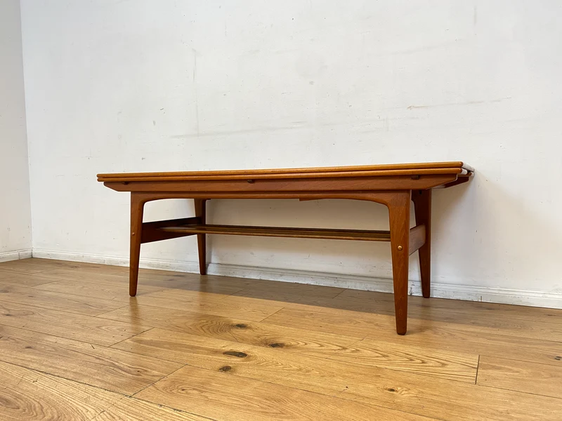 Stilvoller skandinavischer Designer Salontisch Trioh von Kai Kristiansen I auszieh- und höhenverstellbar I Teakholz I Wohnzimmertisch Couchtisch Esstisch Tisch Danish Design Mid-Century Vintage I
