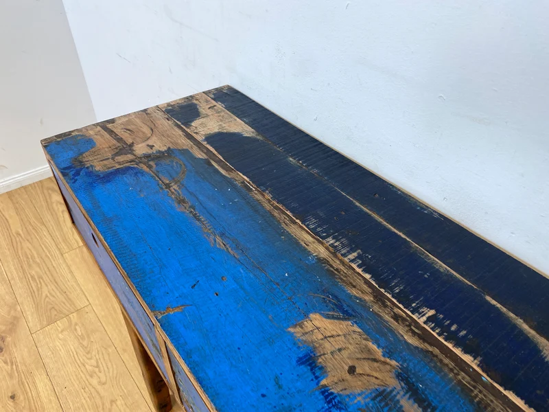 Boatwood by WMK I Einzigartige blaue Konsole handgefertigt aus altem Bootsholz in Originalfarbe mit Schubladen