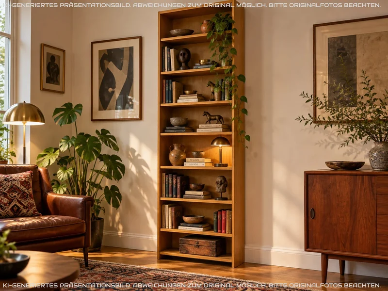 Minimalistisches und gut erhaltenes sehr hohes Mid-Century Bücherregal mit verstellbaren Regalböden I Regal Holzregal Bücherschrank Küchenregal Retro Vintage I