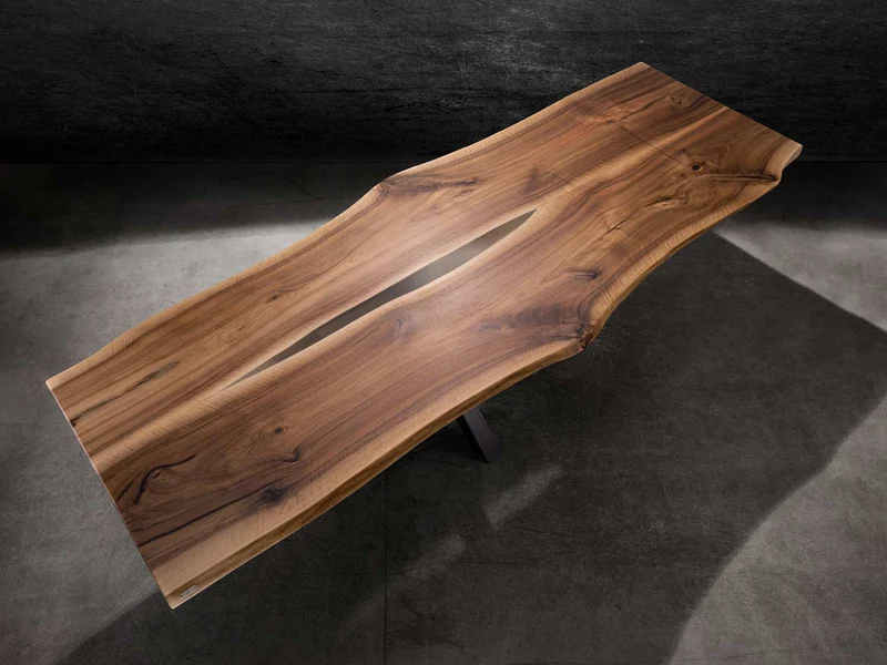 Nussbaum Esstisch Unikat NOBLE Konferenztisch mit Epoxidharz im Picassi Design mit Verlängerung