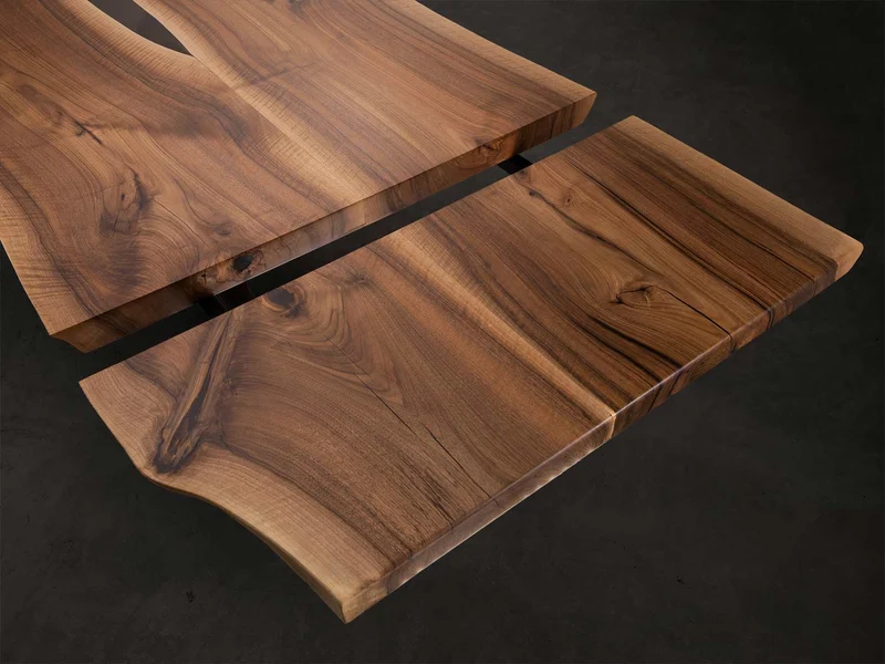 Nussbaum Esstisch Unikat NOBLE Konferenztisch mit Epoxidharz im Picassi Design mit Verlängerung