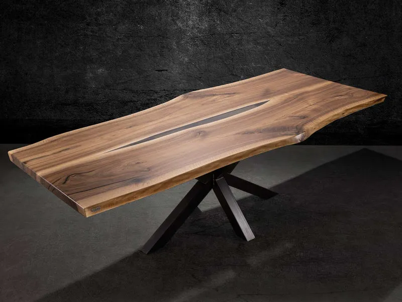 Nussbaum Esstisch Unikat NOBLE Konferenztisch mit Epoxidharz im Picassi Design mit Verlängerung
