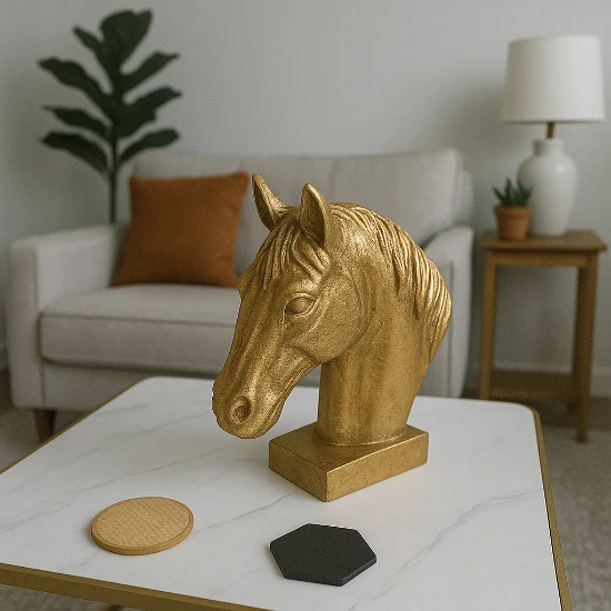 Regal Gold Horse Head Sculpture – Modern Decorative Accent