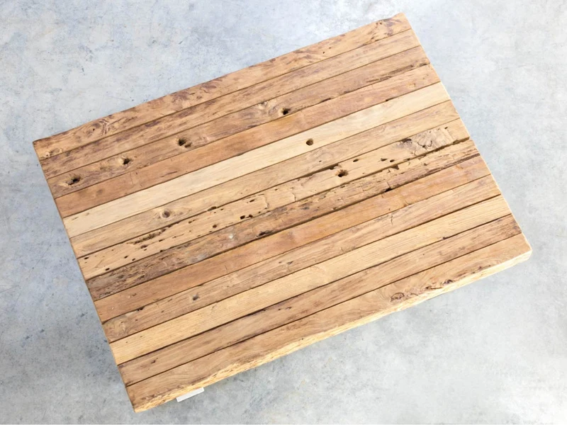 Massivholz Couchtisch aus Teak Altholz 120x80cm + Edelstahl Untergestell