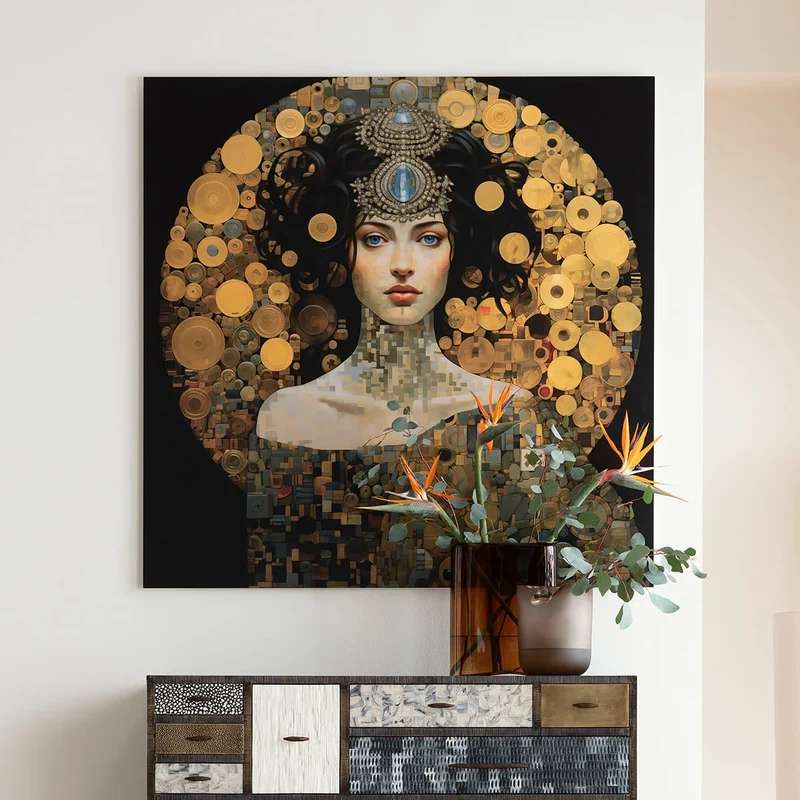 Art Nouveau Lady – 3D Glass Picture (Golden)