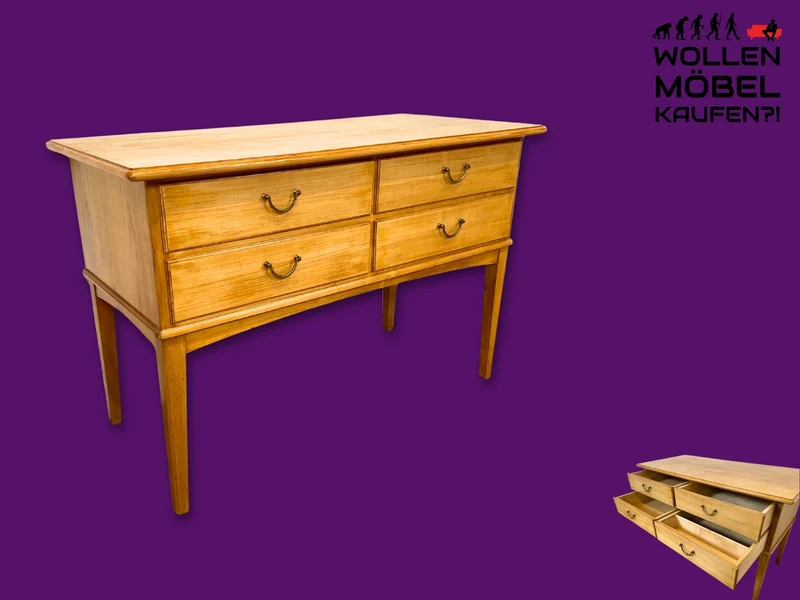 Hochwertige helle Mid-Century Kommode aus vollem Holz mit Schubladen & Messinggriffen I Sideboard Anrichte Schubladenkommode Schrank Wäschekommode Flurkommode Vintage 50er 60er