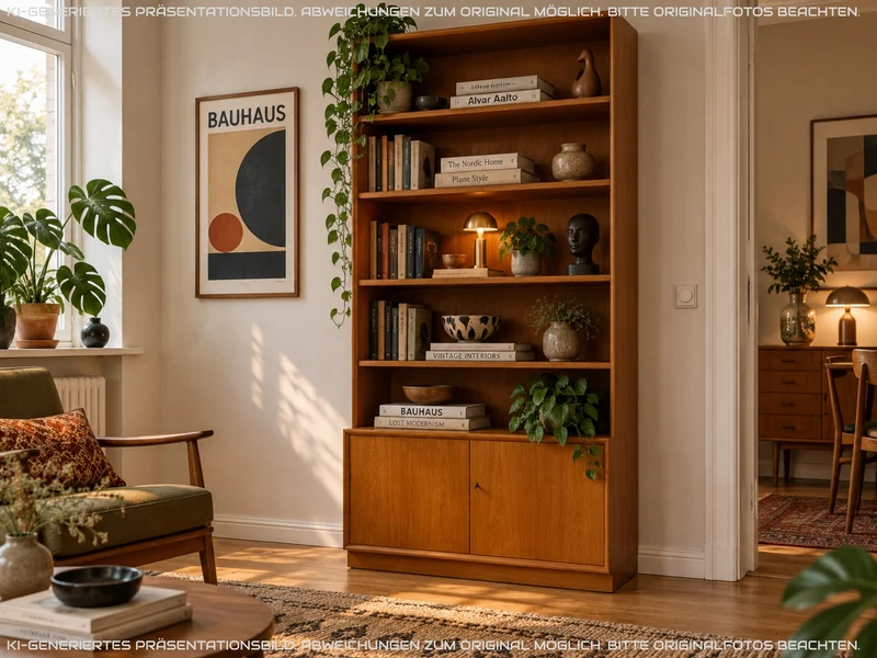 Schöner hoher modularer Vintage Bücherschrank von Strobeck in skandinavischem Stil I Teakholz I Regal Bücherregal Holzregal Kommode Danish Design Mid-Century Vintage Teak 70er I