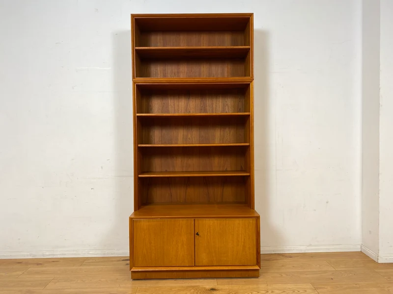 Schöner hoher modularer Vintage Bücherschrank von Strobeck in skandinavischem Stil I Teakholz I Regal Bücherregal Holzregal Kommode Danish Design Mid-Century Vintage Teak 70er I