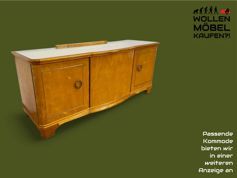 WMK I 1/2 Formschöner heller und großer Mid-Century Nachttisch aus vollem Holz mit Schubladen & abnehmbarer Glasauflage