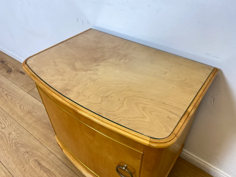 WMK I 1/2 Formschöner heller und großer Mid-Century Nachttisch aus vollem Holz mit Schubladen & abnehmbarer Glasauflage