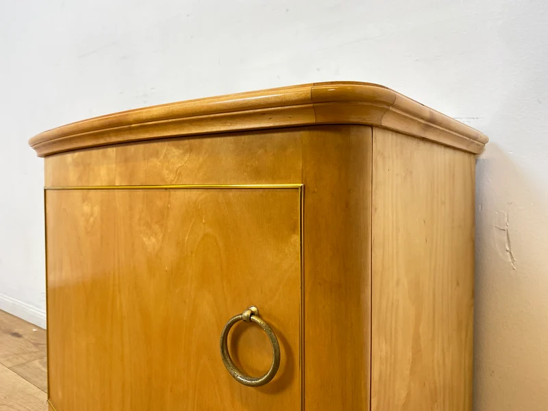 WMK I 1/2 Formschöner heller und großer Mid-Century Nachttisch aus vollem Holz mit Schubladen & abnehmbarer Glasauflage