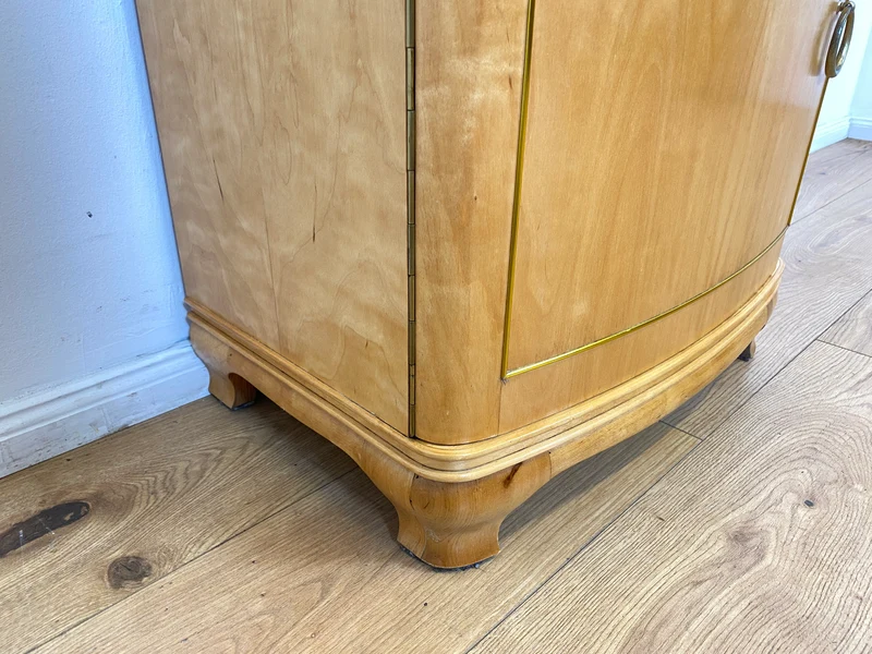 WMK I 1/2 Formschöner heller und großer Mid-Century Nachttisch aus vollem Holz mit Schubladen & abnehmbarer Glasauflage