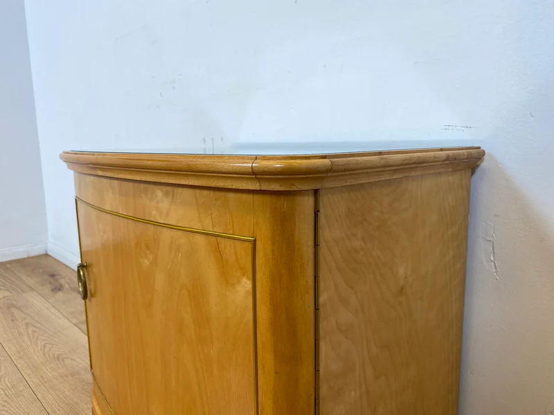WMK I 1/2 Formschöner heller und großer Mid-Century Nachttisch aus vollem Holz mit Schubladen & abnehmbarer Glasauflage