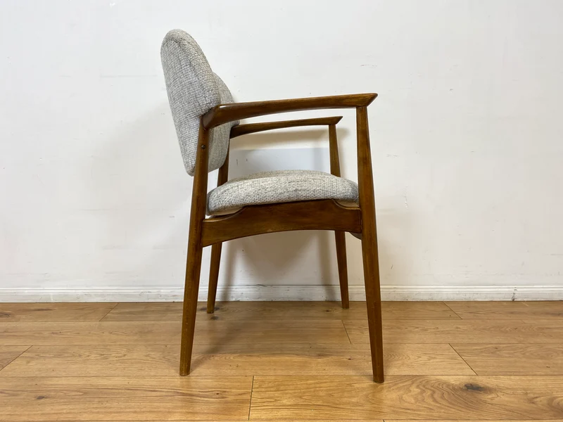 WMK I Skandinavischer Mid-Century Designer Sessel von Ejnar Larsen & Aksel Bender für Fritz Hansen mit Wollbezug & Teakholz Rahmen