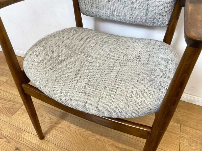 WMK I Skandinavischer Mid-Century Designer Sessel von Ejnar Larsen & Aksel Bender für Fritz Hansen mit Wollbezug & Teakholz Rahmen
