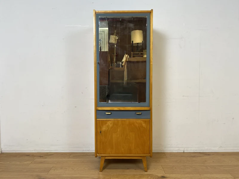 Sehr hübscher 60er Jahre Schrank mit Spiegel , Schublade & Messinggriffen I Schrank Kleiderschrank Spiegelschrank Flurschrank Garderobe Badschrank Mid-Century Vintage 50er