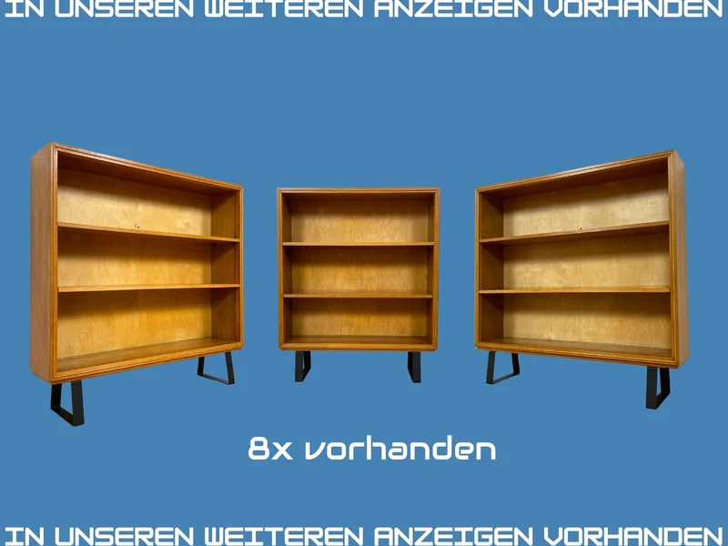 Stilvolles helles Mid-Century Regal , Vollholz, mit verstellb. Regalböden & neuen Metallfüßen I Holzregal Bücherregal Bücherschrank Küchenregal Regalwand Vintage Retro 60er I