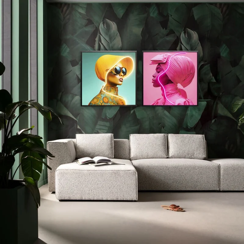 LED Framed Picture – Sun Hat Woman (Multicoloured)