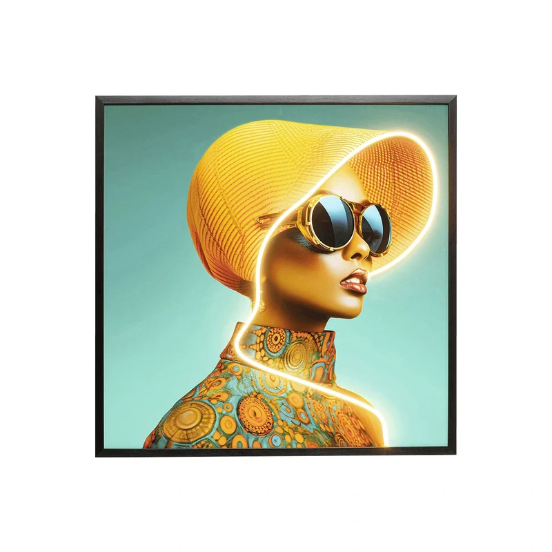 LED Framed Picture – Sun Hat Woman (Multicoloured)