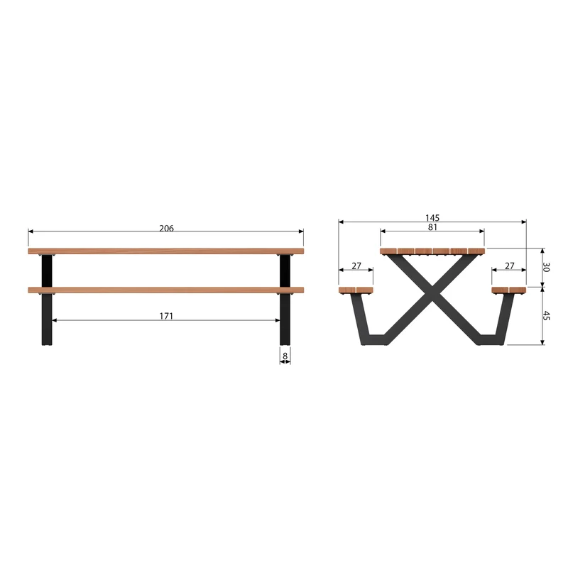 Tablo outdoor picknick tisch ayous natural x-poot metal
