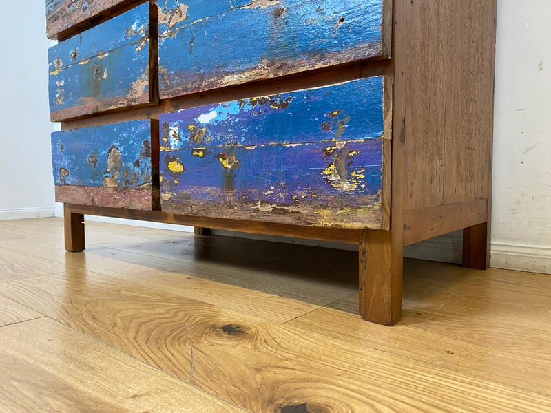 Boatwood by WMK I Besonders schöne handgefertigte Kommode aus altem Bootsholz mit 6 Schubladen