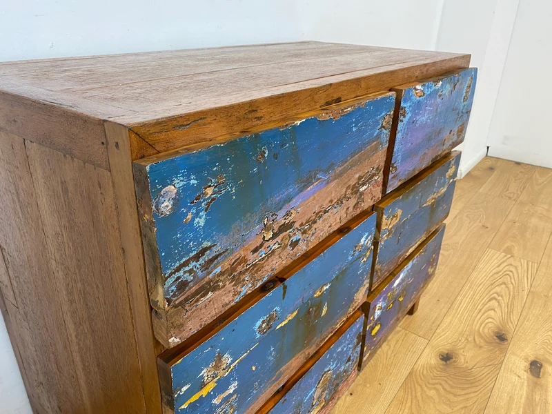Boatwood by WMK I Besonders schöne handgefertigte Kommode aus altem Bootsholz mit 6 Schubladen