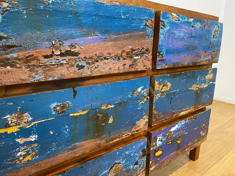 Boatwood by WMK I Besonders schöne handgefertigte Kommode aus altem Bootsholz mit 6 Schubladen