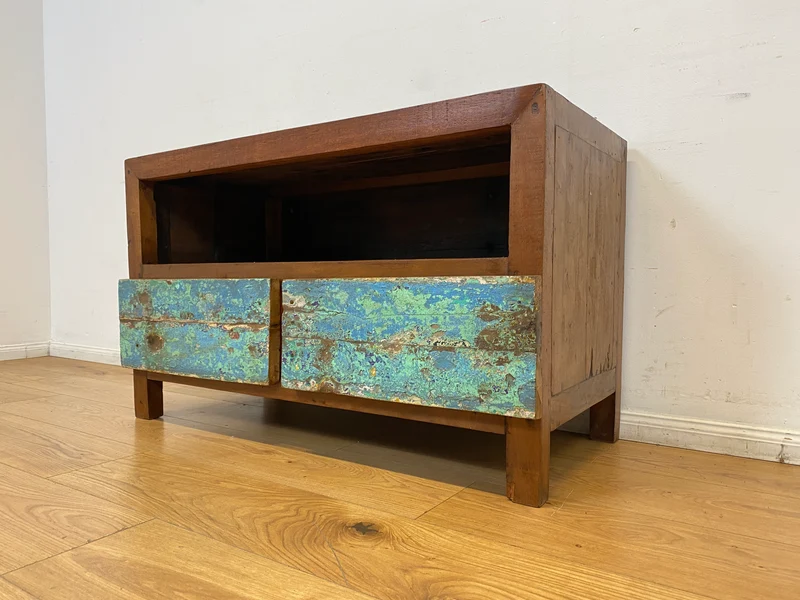 Boatwood by WMK I Meeresblaues TV Lowboard mit Schubladen & Fach