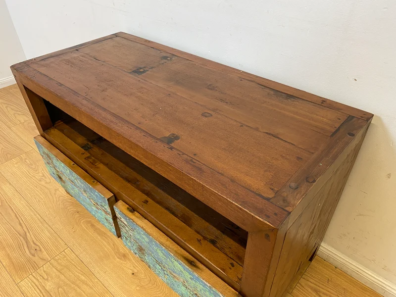 Boatwood by WMK I Meeresblaues TV Lowboard mit Schubladen & Fach