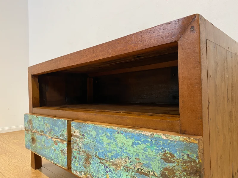 Boatwood by WMK I Meeresblaues TV Lowboard mit Schubladen & Fach